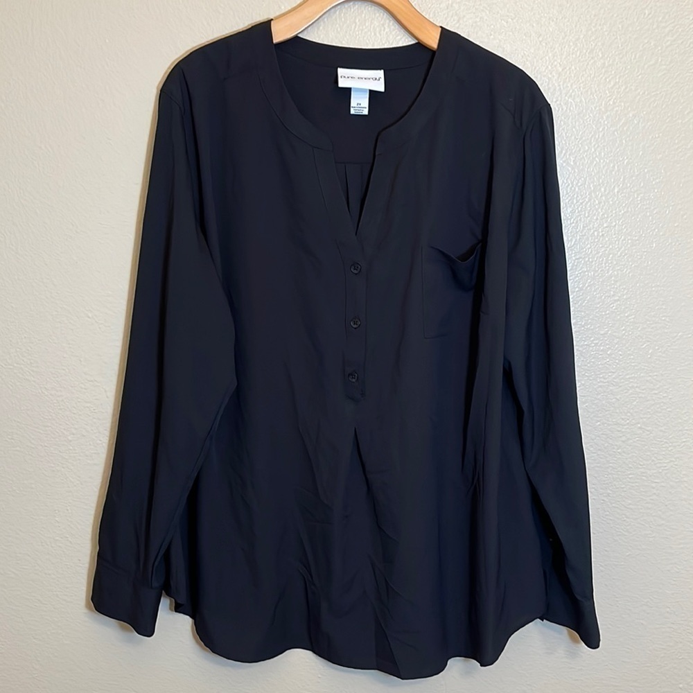Pure Energy Black Plus Size Office Top
